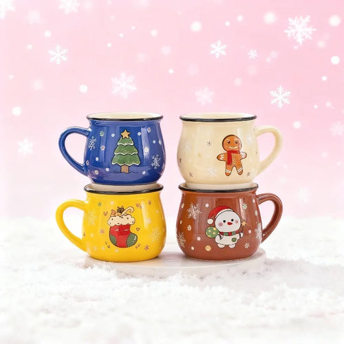 150ML Christmas Mugs Ceramic Cute Santa Elk Penguin Mousse Cup Coffee Cup for Office Home Milk Coffee Tea Cups Xmas Gifts
