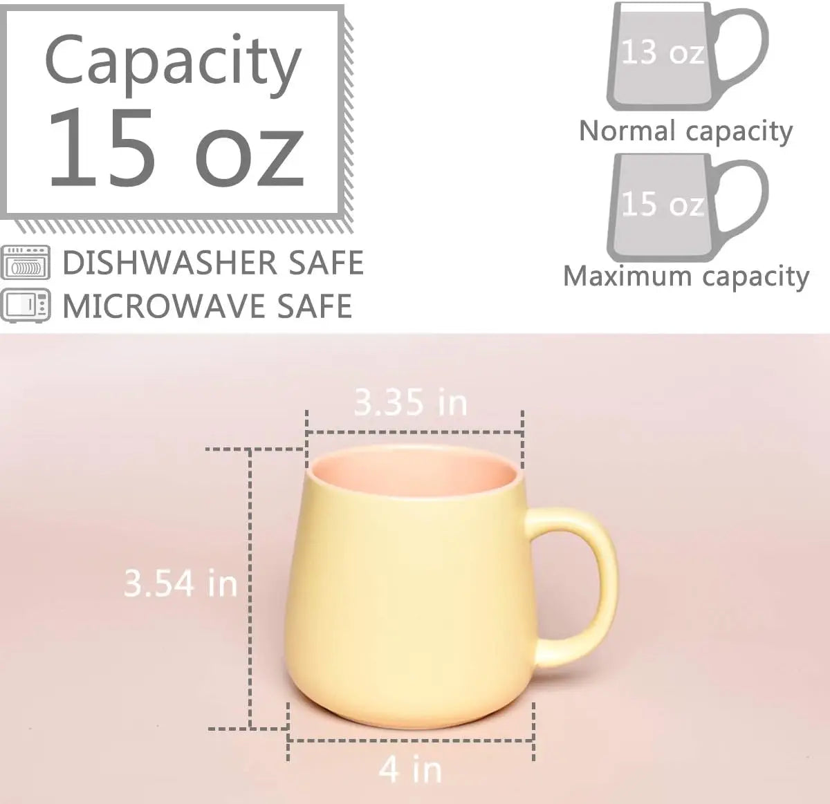 Matte Ceramic Coffee Cute Mug, Tea Cup for Office and Home, 15 oz, Dishwasher and Microwave Safe, 1 Pack (Yellow)